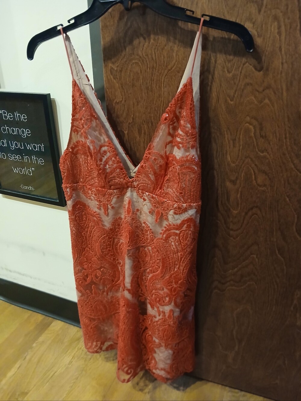 NWT/ FREE PEOPLE 'NIGHT SHIMMER' red lace & sequin mini dress